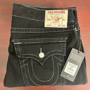 True Religion Ricky SN Flap Relaxed Straight Jeans Men’s Size 36x32 Black Nwt